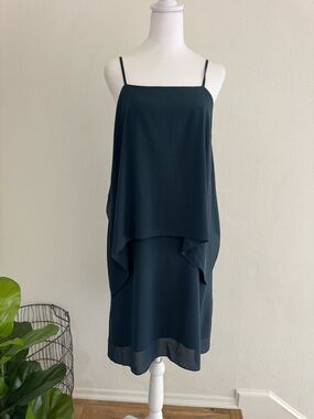 Theory Dark Teal Layered Midi Slip Dress
